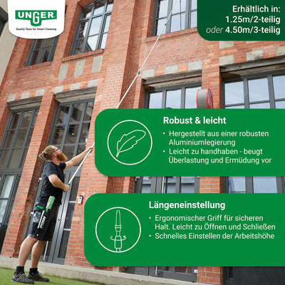 UNGER OptiLoc Teleskopstange 4,50 cm (kompatibel mit UNGER Fensterreinigungswerkzeugen, ergonomischer Griff, Anti-Rutsch-Endkappe, 2-Komponenten Drehverschluss) ED450