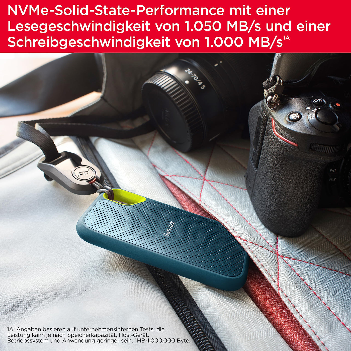 SanDisk Extreme Portable SSD 2 TB (tragbare NVMe SSD, USB-C, bis zu 1.050 MB/s Lesegeschwindigkeit und 1.000 MB/s Schreibgeschwindigkeit, wasser- und staubbeständig) Monterey