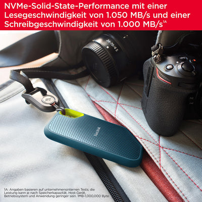 SanDisk Extreme Portable NVMe SSD 1 TB (USB-C, bis zu 1.050 MB/s Lesegeschwindigkeit und 1.000 MB/s Schreibgeschwindigkeit, wasser- und staubbeständig) Monterey