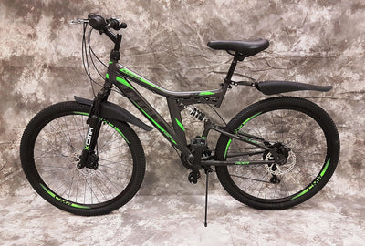 Generisch 26 Zoll MTB Blackrider Vollgefedert 21-Gang Kettenschaltung mit Scheibenbremsen NEU 2638-SCHWARZ-GRÜN Bitte BEACHTEN AB 155 cm KÖPERGRÖSSE GEEIGNET !!!!!!!
