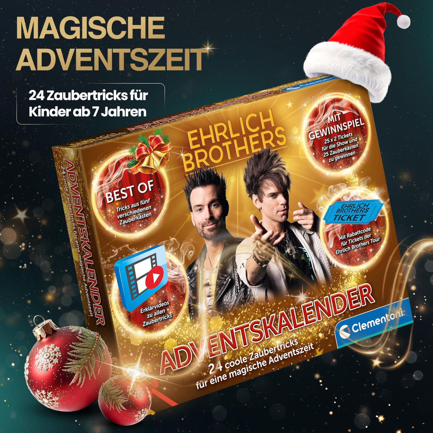 Ehrlich Brothers Adventskalender 2025 - Weihnachtskalender der Magie mit 24 Zaubertricks für Kinder ab 7 Jahren von Clementoni 59407