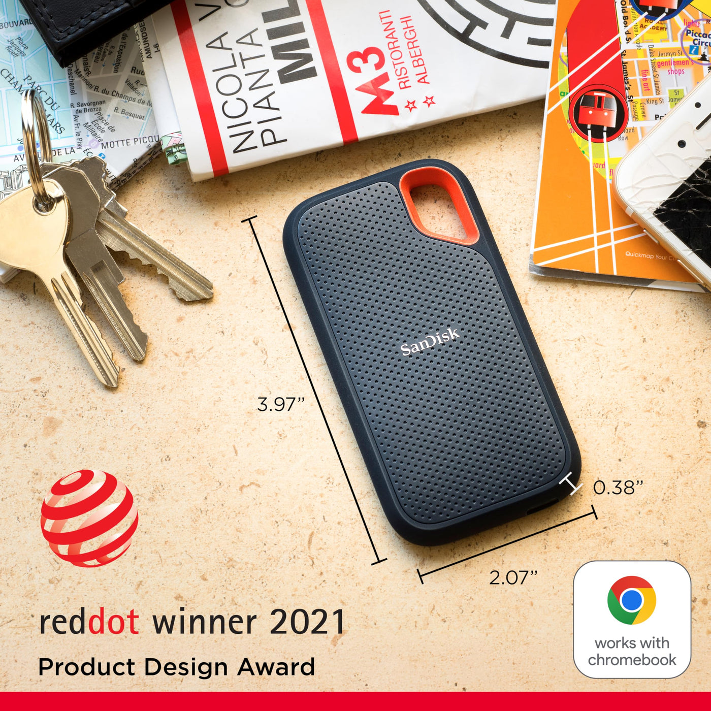 SanDisk Extreme Portable SSD 1 TB (tragbare NVMe SSD, USB-C, bis zu 1.050 MB/s Lesegeschwindigkeit und 1.000 MB/s Schreibgeschwindigkeit, wasser- und staubbeständig) Schwarz