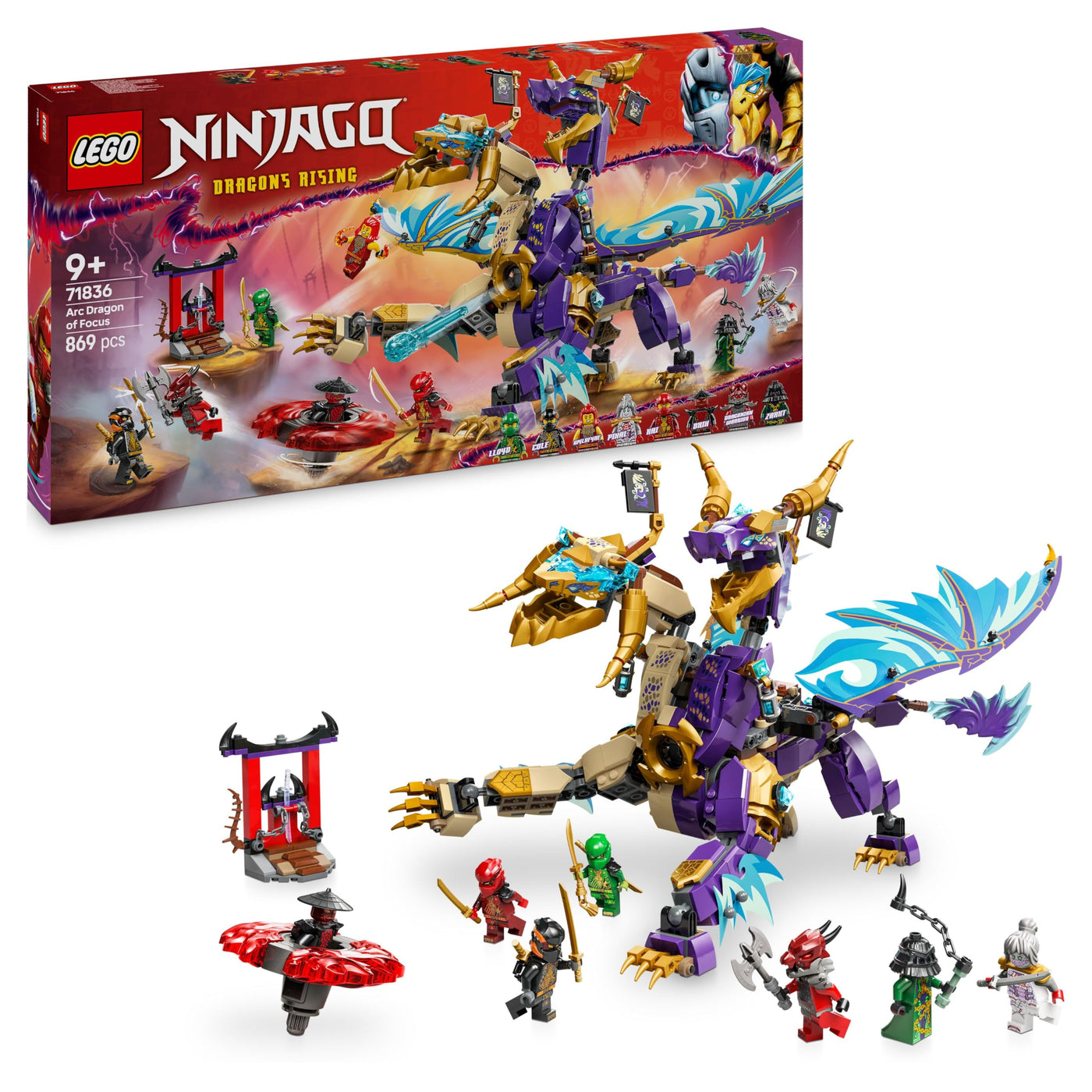 LEGO NINJAGO Lichtbogendrache - Spielzeug mit 8 Minifiguren und einem Spinjitzu-Spinner - Interaktives Ninja Bauspielzeug für Jungen & Mädchen ab 9 Jahren - Geschenkidee für Fans 71836