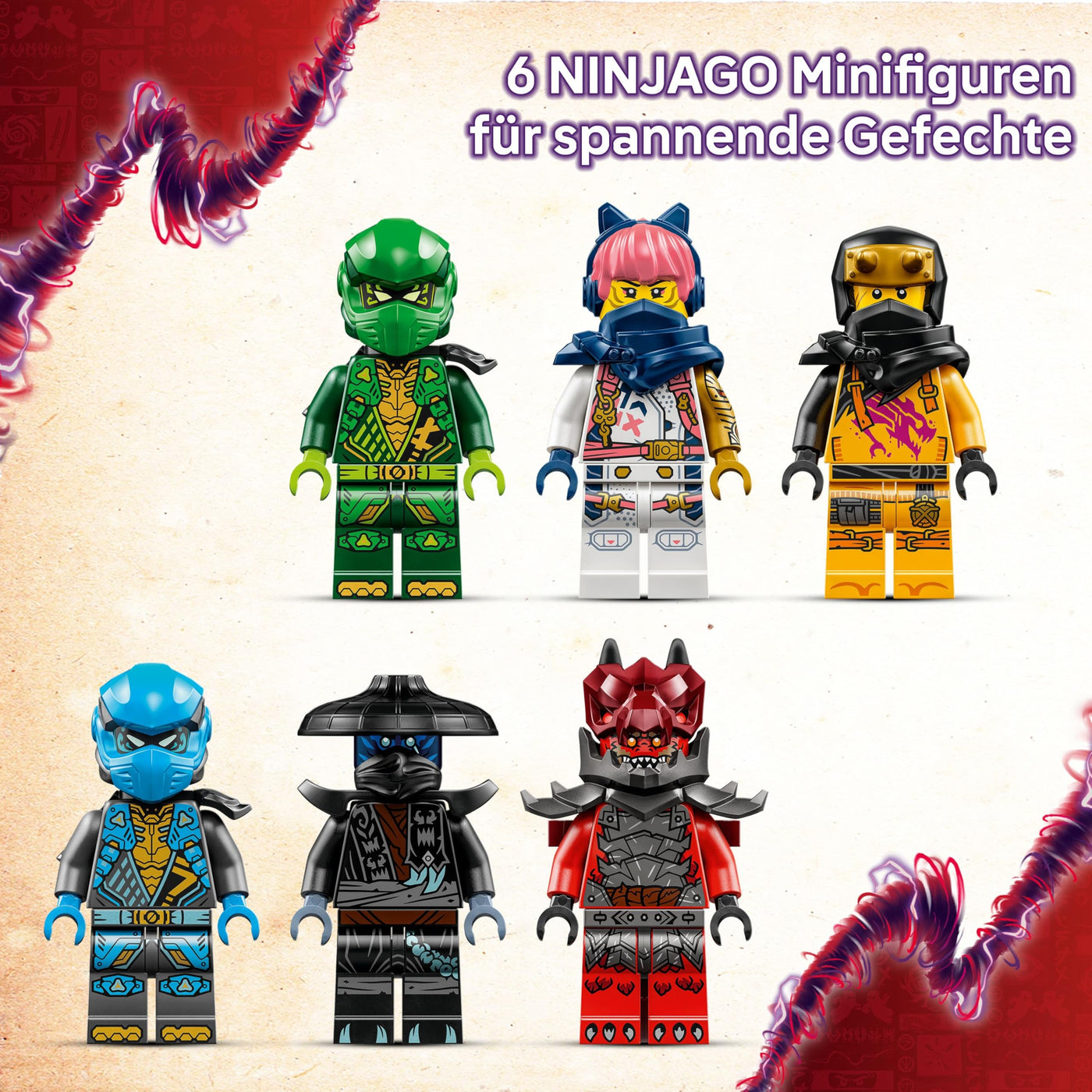 LEGO NINJAGO Chaosdrache Donnerzahn – Bewegliche Actionfigur mit 6 Minifiguren (Lloyd, NYA, Arin und Sora) – Kreatives Spielzeug zu Weihnachten für Kinder ab 8 Jahren – 71832