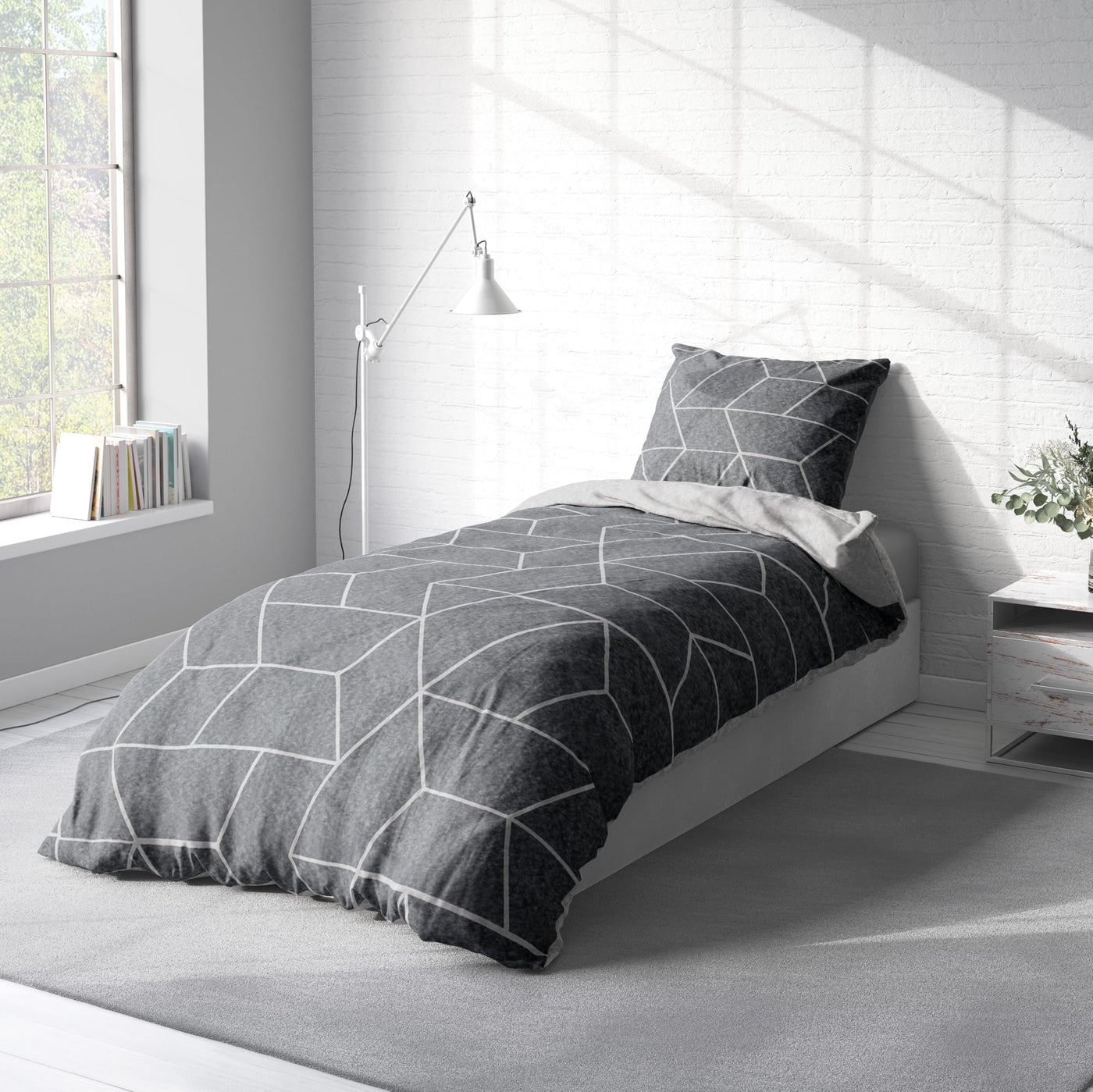 one-home Winter Bettwäsche Thermo Fleece Kuschelig Warme Bettbezüge Flauschig Warm Weich, Größe:2 teilig 135x200 cm, Farbe:Geometrisch grau