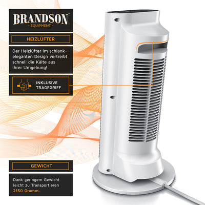 Brandson - Heizlüfter mit Fernbedienung - Preisträger 2025 - energiesparend leise - mit Thermostat Oszillation Timer - Weiss