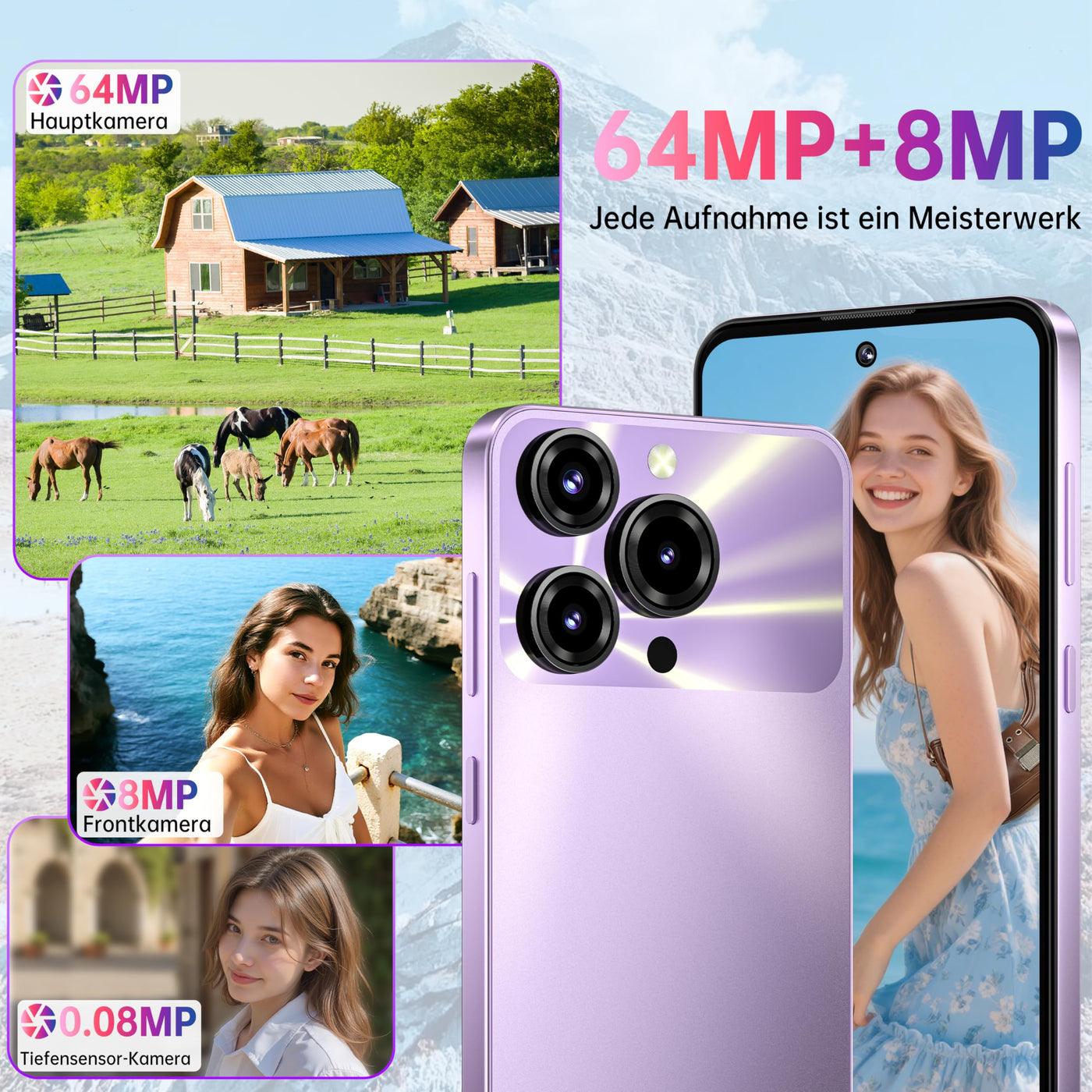 OUKITEL C69 Smartphone Ohne Vertrag - 7,2 Zoll 120Hz Display 6000mAh Akku Handy Ohne Vertrag 64MP+8MP 16GB+128GB/1TB Smartphone Android 15 Simlockfreie Handys Dual SIM 4G Face ID/OTG/GPS/Gold