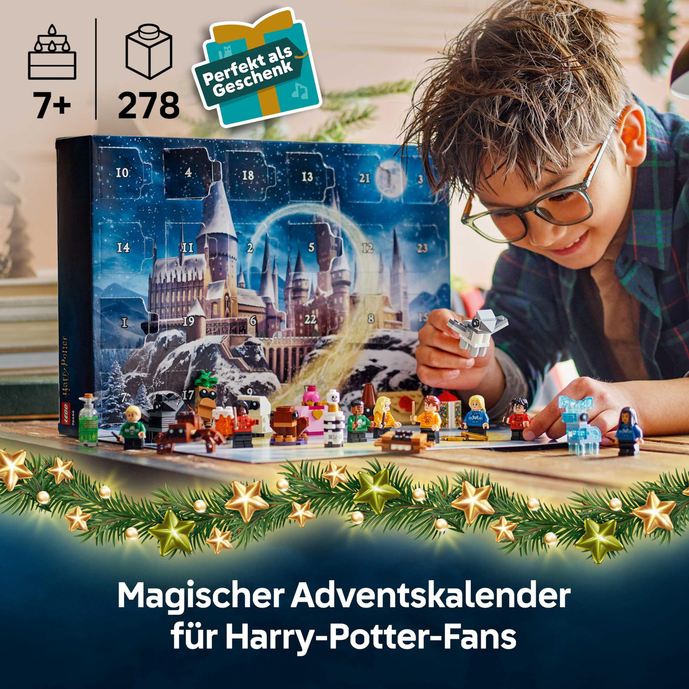 LEGO Harry Potter Adventskalender 2025 - Weihnachten Spielzeug mit 24 Überraschungen - 8 Minifiguren in festlichen Pullovern & 6 Figuren - Geschenk für Mädchen und Jungen ab 7 Jahren - 76456
