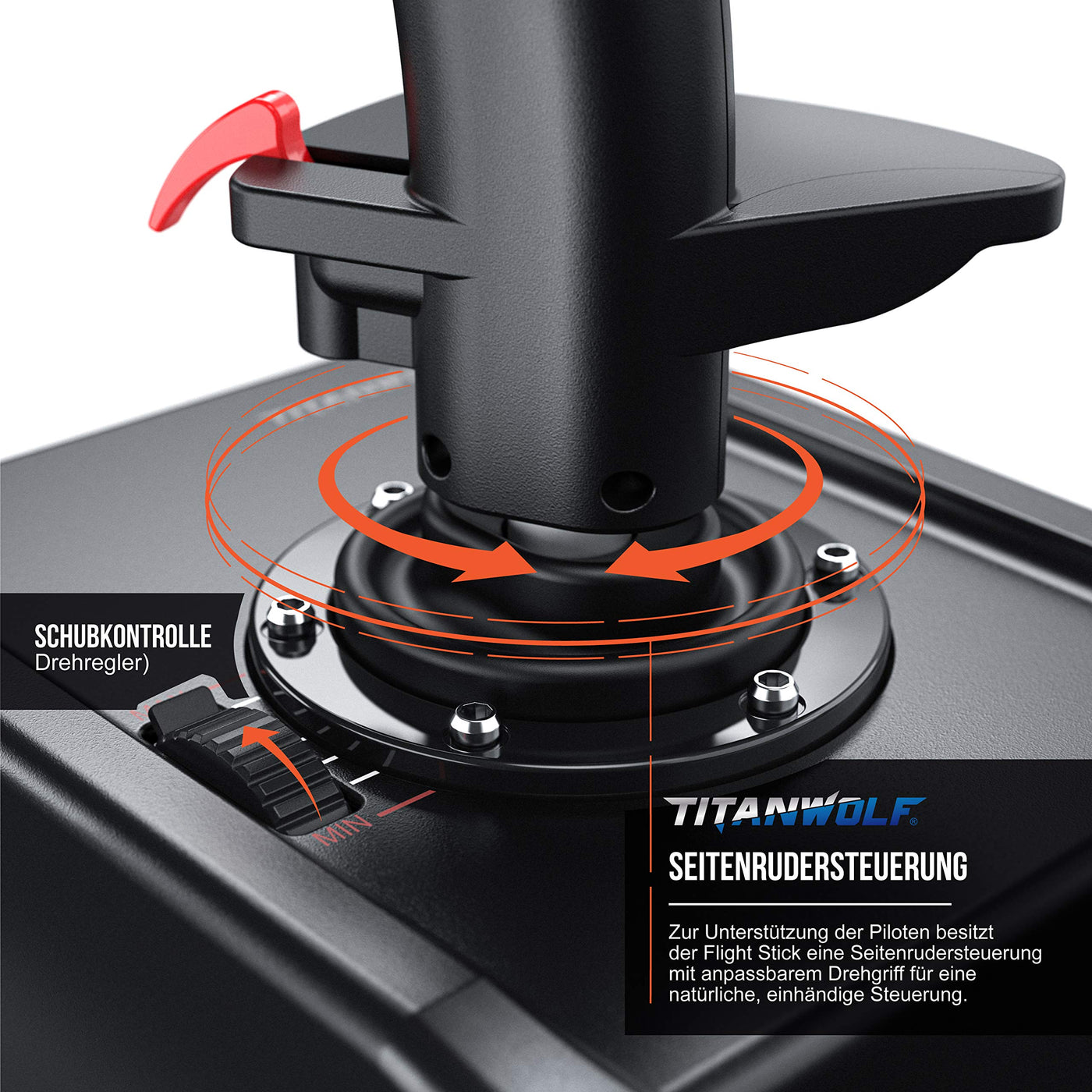 Titanwolf - PC Joystick - Flight Stick – Vierweg Joystick – HOTAS Funktion - stufenloser Schubregler – Hat Switch Achtwege Stick - 4 Buttons D-Pad - 3 Modi – Gashebel – Ruder – 9 Knöpfe-23 Funktionen