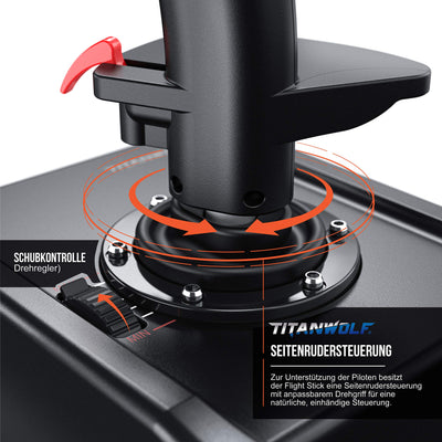 Titanwolf - PC Joystick - Flight Stick – Vierweg Joystick – HOTAS Funktion - stufenloser Schubregler – Hat Switch Achtwege Stick - 4 Buttons D-Pad - 3 Modi – Gashebel – Ruder – 9 Knöpfe-23 Funktionen