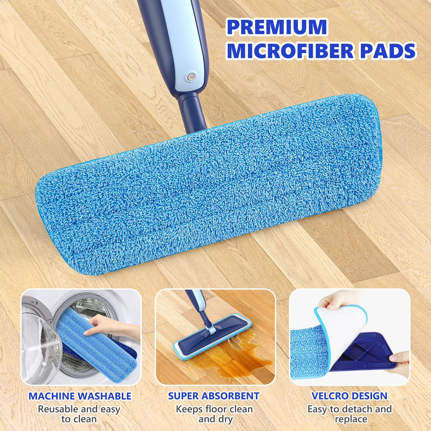 Sprühwischer Bodenwischer mit Sprühfunktion, MANGOTIME Wischer mit Sprühfunktion Spray Mop wischmopp mit wassertank und 4 wischpads für Schnelle Reinigung Hartholz, Marmor, Holz, Laminat, Fliesen
