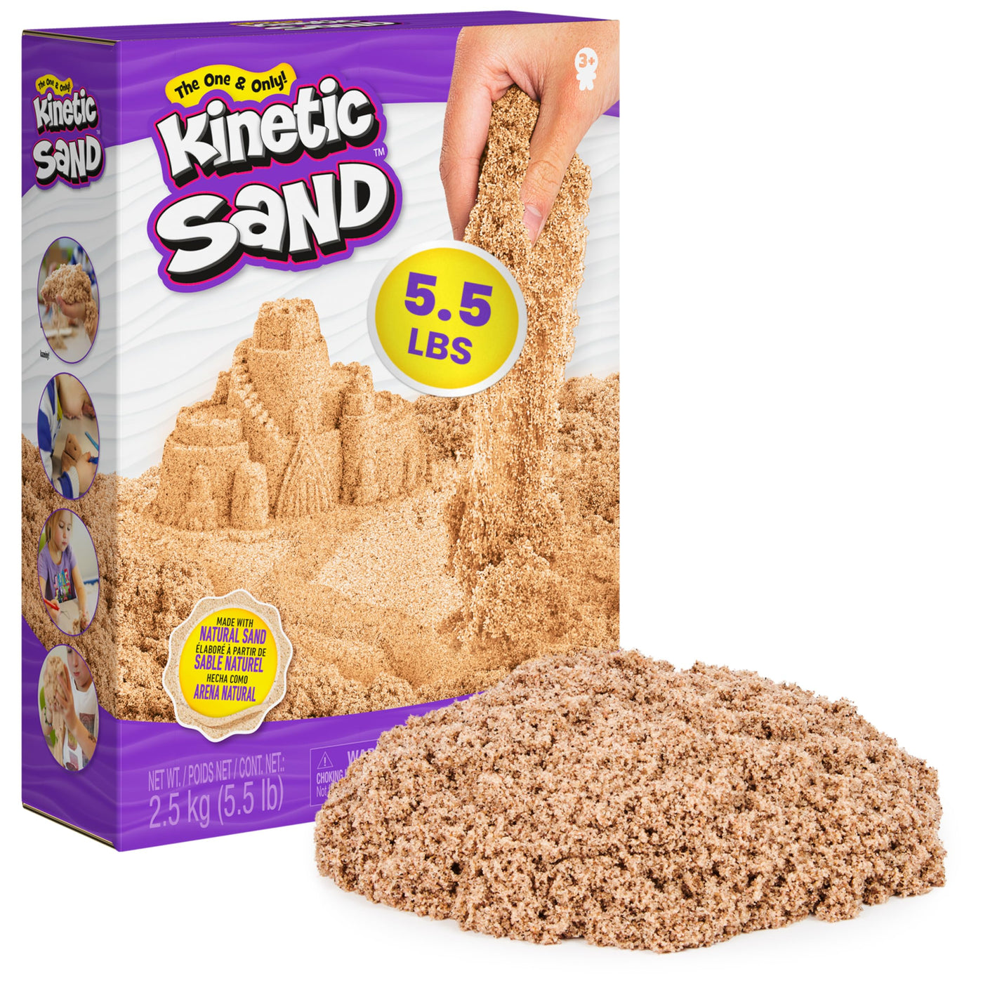 Kinetic Sand 2,5 kg - original magischer kinetischer Sand aus Schweden, naturbraun, bekannt aus Kindergärten, ideal für kreatives Indoor-Sandspiel, für Kinder ab 3 Jahren