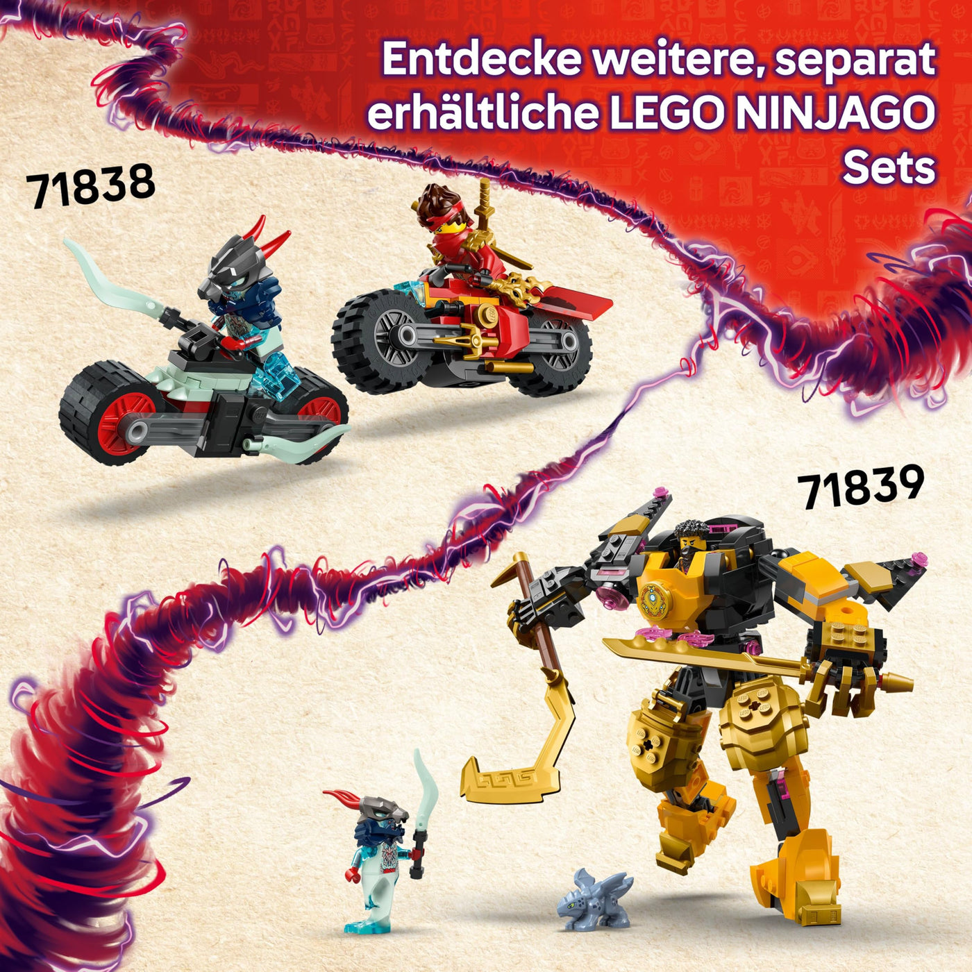 LEGO NINJAGO Rontu der Meisterdrache -Bewegliche Drachen-Figur mit Shootern - 4 Minifiguren, inkl. Lloyd, Sora & Wyldfyre - Ninja-Spielzeug für Kinder - Geschenk für Jungen ab 7 Jahren - 71842