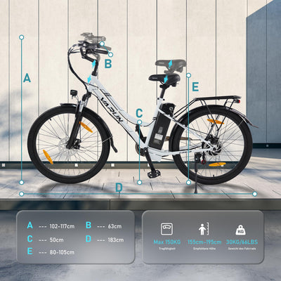 VARUN E-Bike, 26" Elektrofahrrad Damen Herren, Trekking Pedelec mit 48V Lithium Akku, 250W 55NM Motor, E-Fahrrad mit 5 Modi, 7-Gang, LCD-Display, Cruise Citybike Electric Bike bis zu 80KM