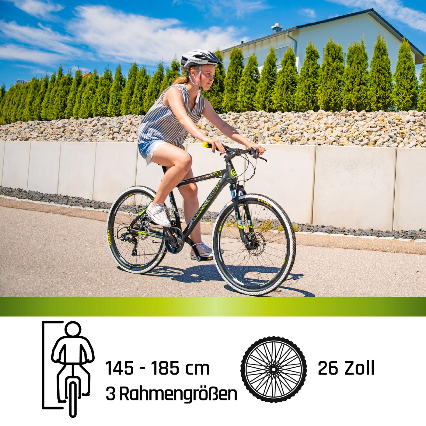 Galano Toxic Mountainbike 26 Zoll ab 145 cm für Damen Herren Mädchen Jungen mit 21 Gang, Federgabel und Scheibenbremse Fahrrad MTB Hardtail Unisex (schwarz/blau, 36 cm)