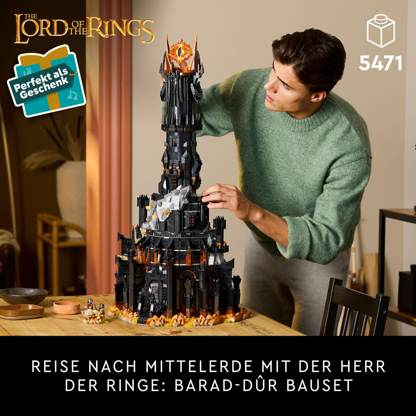 LEGO Icons Der Herr der Ringe: Barad-dûr, Bauset für Erwachsene mit den Minifiguren Sauron, Gothmog, Ork, Frodo, Sam und Gollum, Erinnerungsstück zum Film, Sammlerstück für Fans 10333
