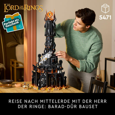 LEGO Icons Der Herr der Ringe: Barad-dûr, Bauset für Erwachsene mit den Minifiguren Sauron, Gothmog, Ork, Frodo, Sam und Gollum, Erinnerungsstück zum Film, Sammlerstück für Fans 10333