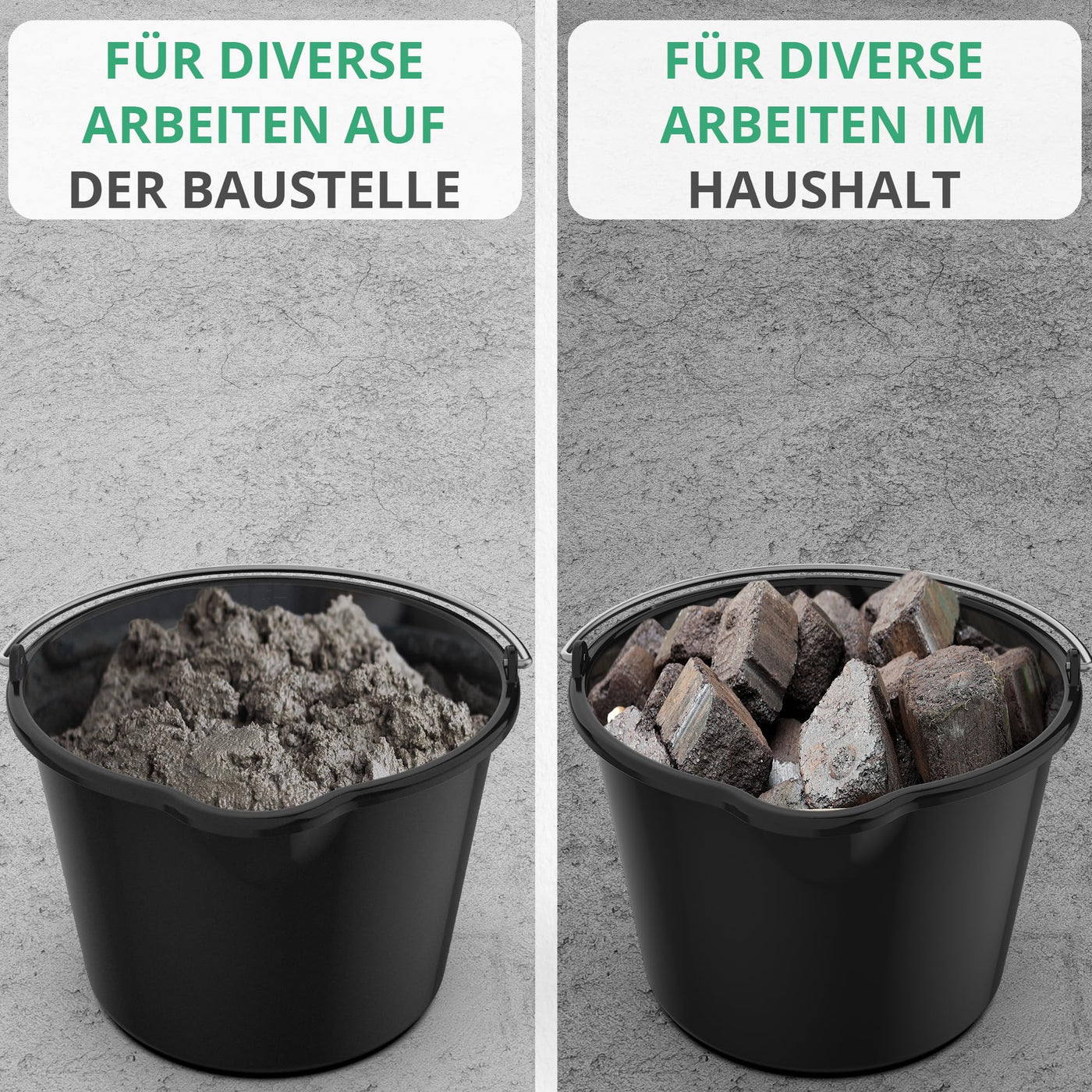 2X Oramics 20L Eimer mit Ausguss Tülle – Baueimer Kübel für Zement und Mörtel – Stabiler Wassereimer mit Skala für Haushalt, Garten, Baustellen und Landwirtschaft (2X 20 Liter Mörteleimer)