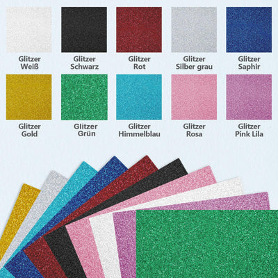 NANAPLUMS Glitzer Plotterfolie Textil - Heat Transfer Vinyl 30.5 cm*25.4 cm Transferfolie Plotter Flexfolie für Textilien Transferfolie zum Aufbügeln für DIY T-Shirt, Stoffe(10 Farben Glitzer)