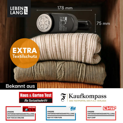 LEBENLANG Fusselrasierer Elektrisch 2000mAh - Inkl. LED Anzeige & Reinigungspinsel I Bis zu 2h Laufzeit I Flusenrasierer für Kleidung Fusselentferner Kleidung Lint Remover Fuselrasier Flusenentferner