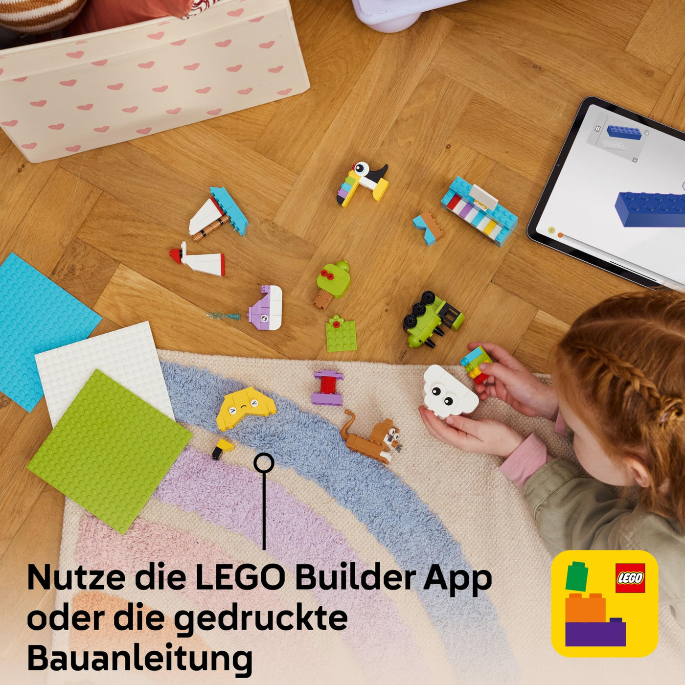 LEGO Classic Kreativset zum Bauen und Spielen - Set mit bunten Bausteinen - Baue EIN Haus, Hund, Löschauto, Klaviertastatur und Regenbogen - Bastelset für Jungen & Mädchen ab 5 Jahren 11044