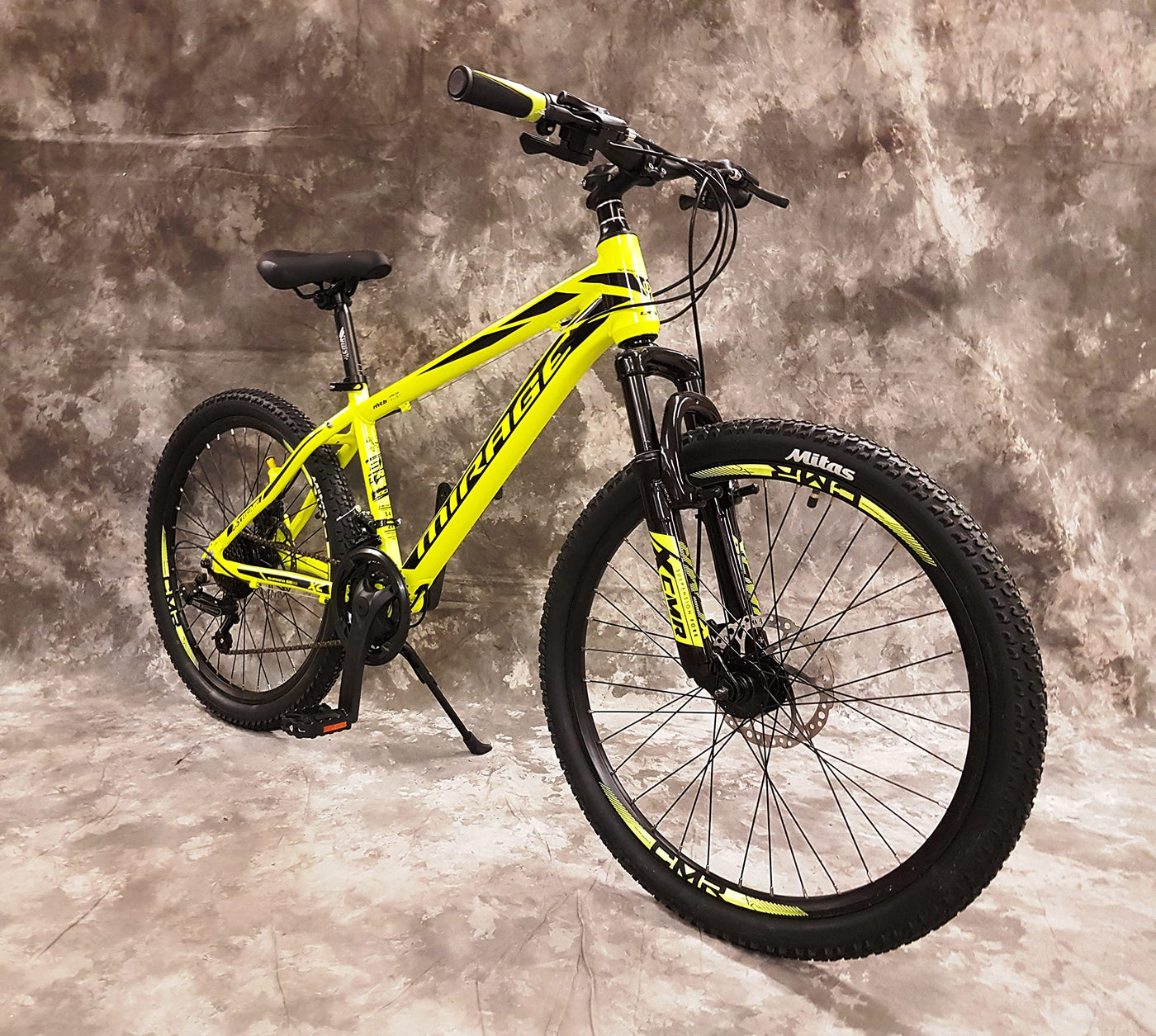 26 Zoll Aluminium Mountainbike Mirage Gefedert, 21-Gang DAUMENKLICKKETTENSCHALTUNG, Scheibenbremsen NEU 2667-GELB Bitte BEACHTEN AB 155 cm KÖPERGRÖSSE GEEIGNET !!!!!!!