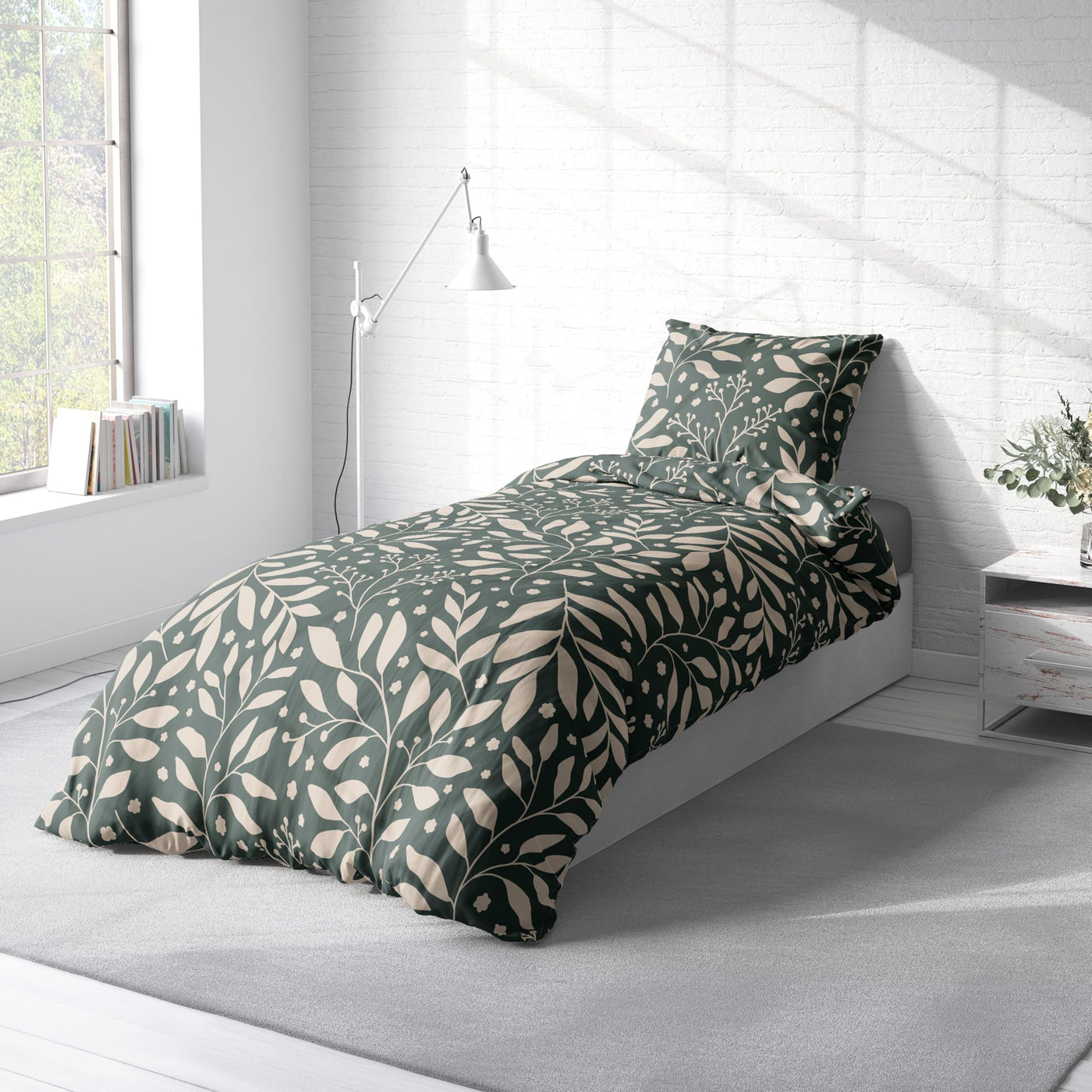 one-home Jersey Bettwäsche kuschelig Weiche Baumwolle Bettbezüge mit Reißverschluss, Größe:135x200 cm, Farbe:Blätter grün