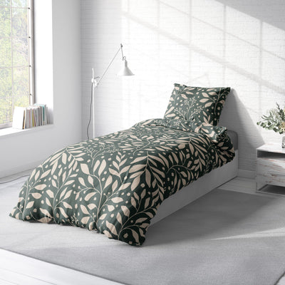 one-home Jersey Bettwäsche kuschelig Weiche Baumwolle Bettbezüge mit Reißverschluss, Größe:135x200 cm, Farbe:Blätter grün