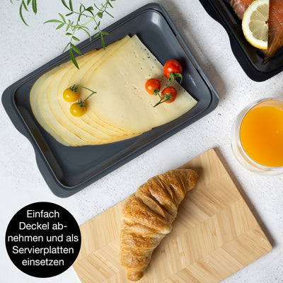 Moritz & Moritz 4er Set Aufschnittbox stapelbar – Frischhaltedosen mit Deckel zur Aufbewahrung von Wurst, Käse, uvm. – inkl. Tafelsticker zum Beschriften