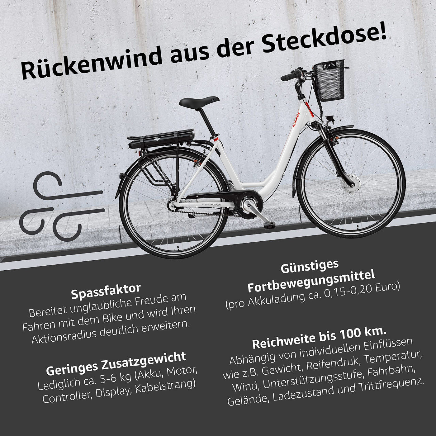 TELEFUNKEN E-Bike 28 Zoll Elektrofahrrad Alu mit 7-Gang Shimano Nabenschaltung, Pedelec Citybike mit Fahrradkorb, 250W und 13Ah, 36V Lithium-Ionen-Akku Multitalent weiß + ‎Sekura Fahrradschloss