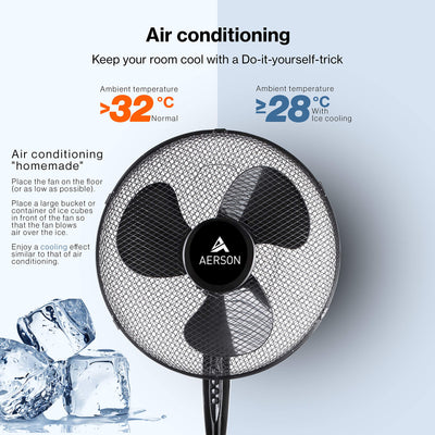 TRESKO AERSON Standventilator 40cm | Ventilator höhenverstellbar bis 120cm | hoher Luftdurchsatz und sehr leise | Windmaschine mit 3 Geschwindigkeitsstufen | Oszillationsfunktion ca. 80° (Schwarz)