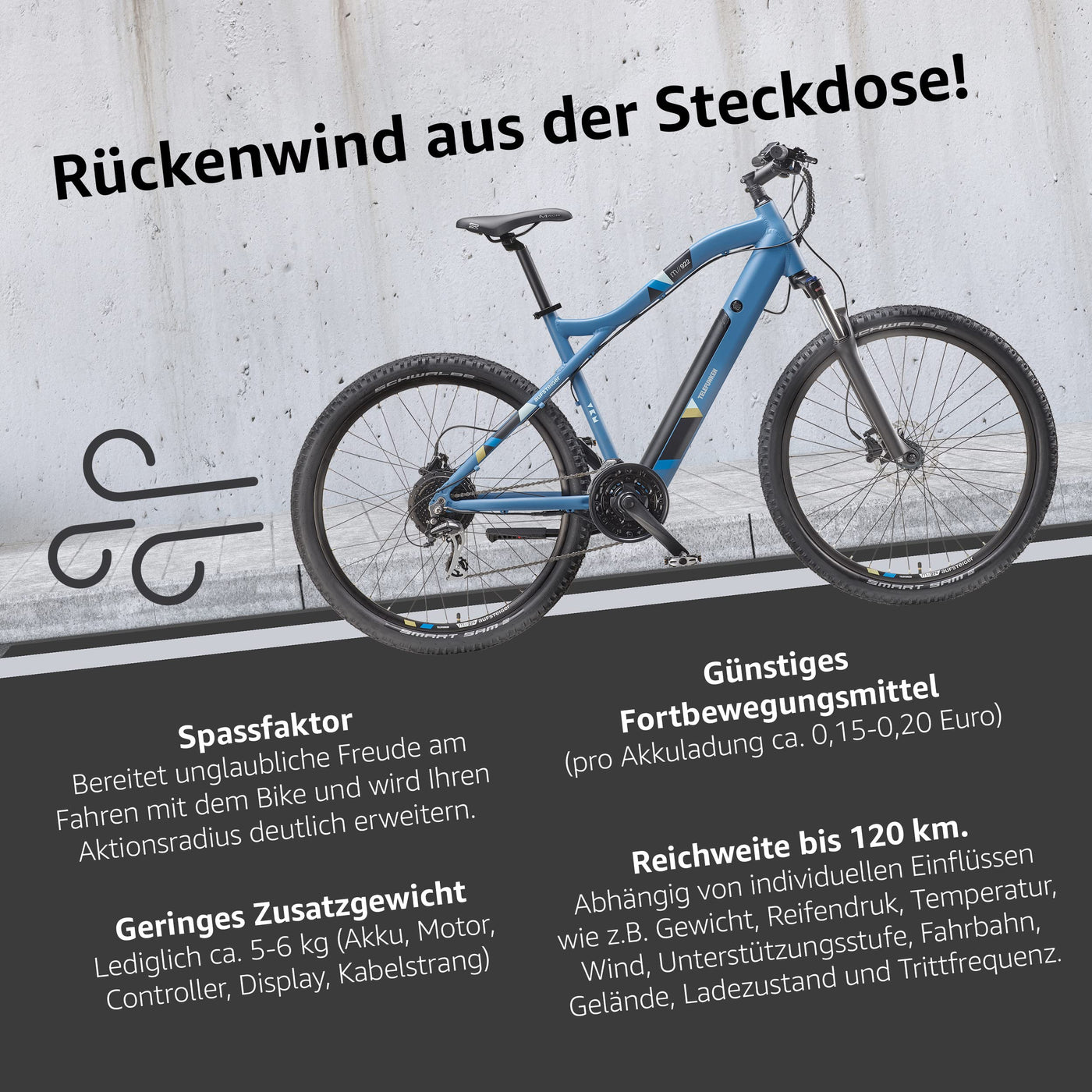TELEFUNKEN E-Bike Mountainbike Elektrofahrrad Alu, 24 Gang Kettenschaltung - Pedelec MTB 27,5 Zoll, Hinterradmotor 250W, Scheibenbremsen, Fahrradschloss, Aufsteiger M922