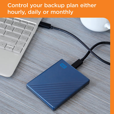 WD My Passport Ultra externe Festplatte 5 TB (mobiler Speicher, Metallgehäuse, herunterladbare Software, automatische Backups, Passwortschutz) Blau - auch kompatibel mit PC, Xbox, PS4 und PS5