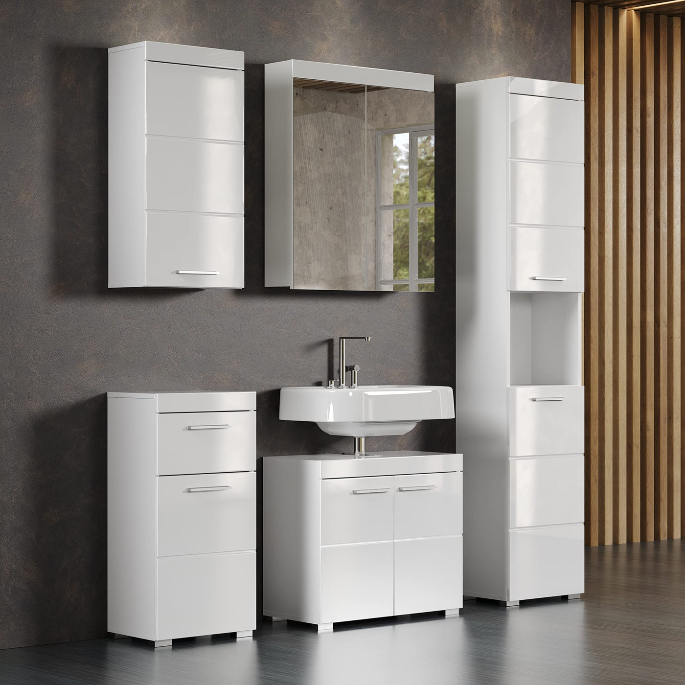 trendteam smart living - Hochschrank Badschrank - Bad - Amanda - Aufbaumaß (BxHxT) 37 x 190 x 31 cm - Farbe Weiß Hochglanz - 139310301
