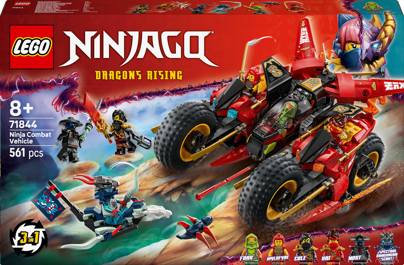 LEGO NINJAGO Ninja-Actionflitzer - 3-in-1-Spielzeug mit 2 Ninja-Bikes, 1 Jet und 6 Minifiguren, einschließlich Kai und Frak - Aufstieg der Drachen Geschenk für Jungen ab 8 Jahren - 71844