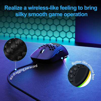 TMKB M1se Gaming Maus mit 12800 DPI Optischer Sensor,6 Programmierbare Tasten Wabenmaus,Anpassbares RGB Computer Mouse,Schleppfreies Paracord,Ergonomische für Windows PC MAC-Schwarz