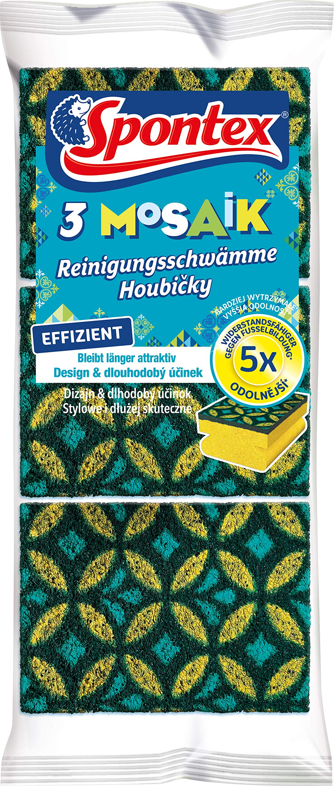 Spontex Reinigungsschwamm Mosaik, Scheuerschwamm mit Anti-Fussel-Technologie und praktischer Griffleiste, Farbe nicht frei wählbar, 3er Pack