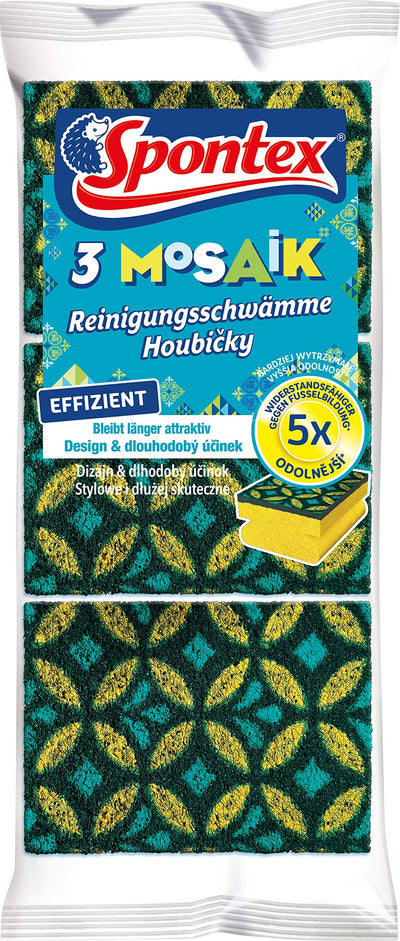 Spontex Reinigungsschwamm Mosaik, Scheuerschwamm mit Anti-Fussel-Technologie und praktischer Griffleiste, Farbe nicht frei wählbar, 3er Pack