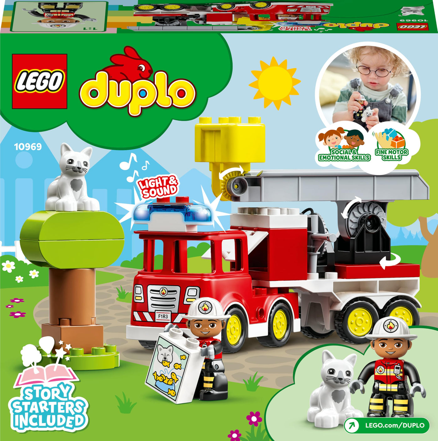 LEGO DUPLO Feuerwehrauto - Minifiguren für Vorschulkinder ab 2 Jahren - Montessori Spielzeug für Kleinkinder mit LKW, Feuerwehrmann, Katze und Baum - Kinder Geschenk für Mädchen und Jungen 10969