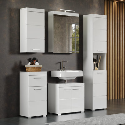 trendteam smart living - Hochschrank Badschrank - Bad - Amanda - Aufbaumaß (BxHxT) 37 x 190 x 31 cm - Farbe Weiß Hochglanz - 139310301