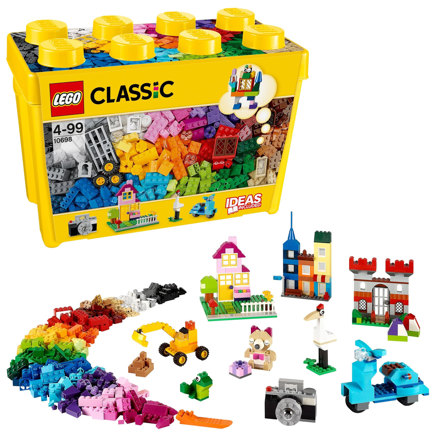 LEGO Classic Große Bausteine-Box mit kreativen Bausteinen, Kamera, Vespa und Bagger als Bauset – Geschenk zu Weihnachten für Jungen und Mädchen ab 4 Jahren – Kreatives Spielzeug zum Bauen - 10698