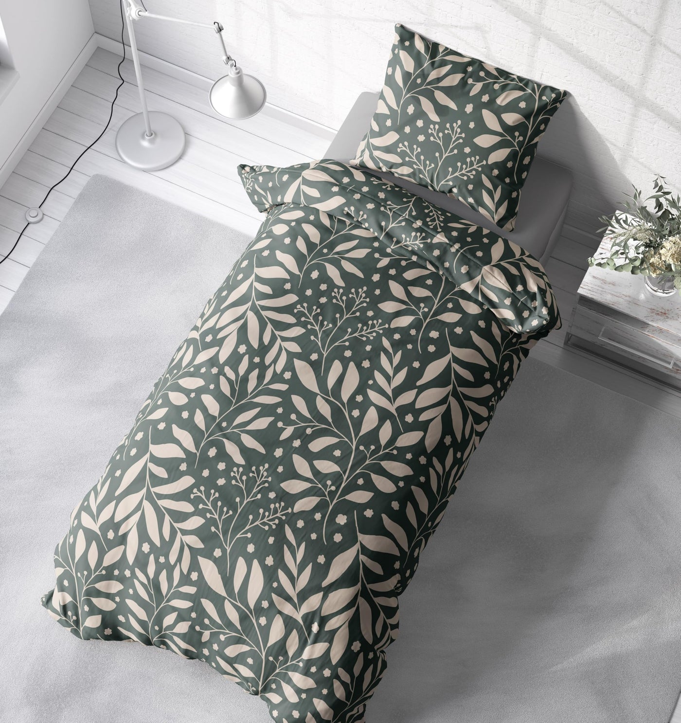 one-home Jersey Bettwäsche kuschelig Weiche Baumwolle Bettbezüge mit Reißverschluss, Größe:135x200 cm, Farbe:Blätter grün