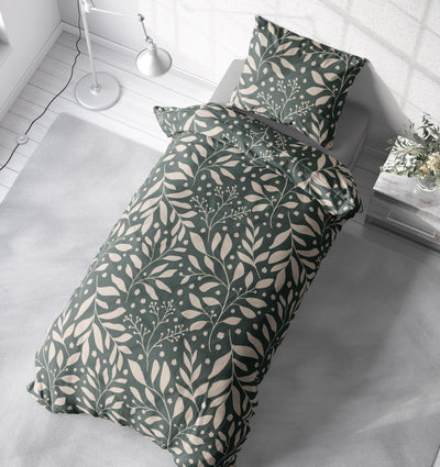 one-home Jersey Bettwäsche kuschelig Weiche Baumwolle Bettbezüge mit Reißverschluss, Größe:135x200 cm, Farbe:Blätter grün