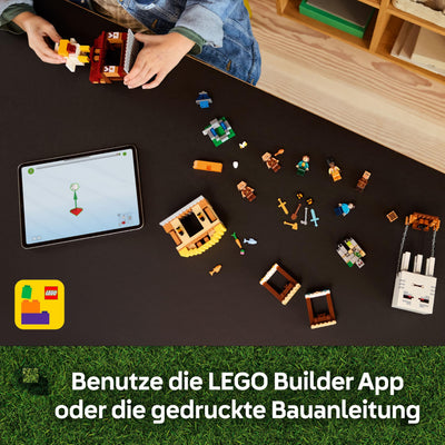 LEGO Minecraft Angriff des Ghast-Ballons - Gaming Spielzeug - Steves Haus, 4 Minifiguren - Iron Golem Figur & explodierender Brunnen Funktion - Geschenk für Jungen, Mädchen & Fans ab 10 Jahren - 21273