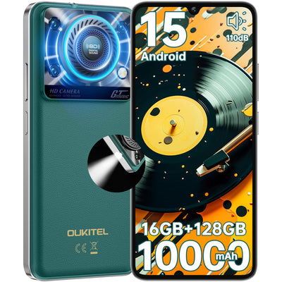 OUKITEL C60 Smartphone Ohne Vertrag - Android 15 10000mAh 16GB+128GB Handy Ohne Vertrag 6.88 Zoll 90Hz Bildschirm 13MP+5MP Kamera,120LM Taschenlampe,Lautsprecher,GPS,Dual SIM Simlockfreie Handys,Grün