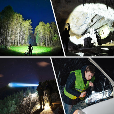 Blukar Taschenlampe LED Aufladbar, 500000 Lumen Extrem Hell Zoombare Taktische Taschenlampen Starke mit 5 Lichtmodi, IP67 Wasserdichte Flashlight Torch für Camping, Wandern, Outdoor, Angeln, Notfäll