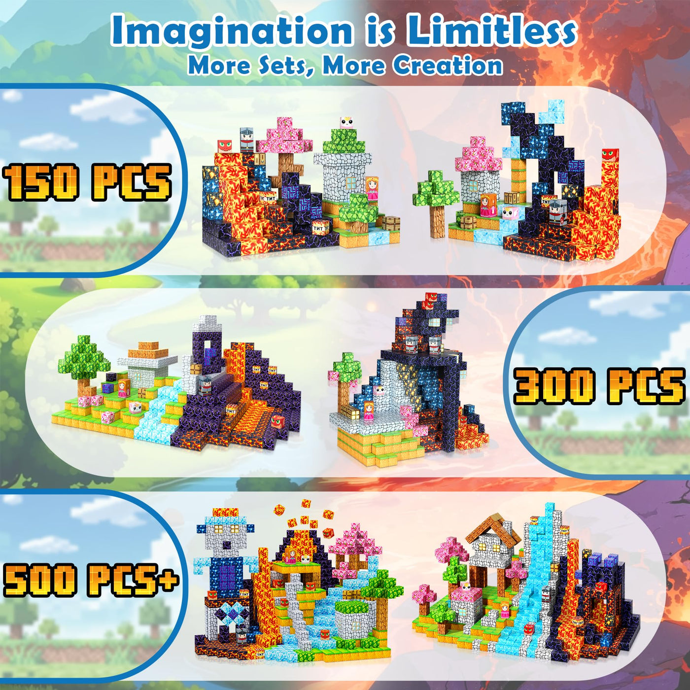 COOLJOYA Magnetische Bausteine,150 Teile Magnetbausteine Magnetspielzeug Magneten Kinder, Magnetische Bauwelt Spielzeug Magnetblöcke für Kinder ab 3 4 5 6 7 8 9 Jahre Verstaubare Halloween Christmas