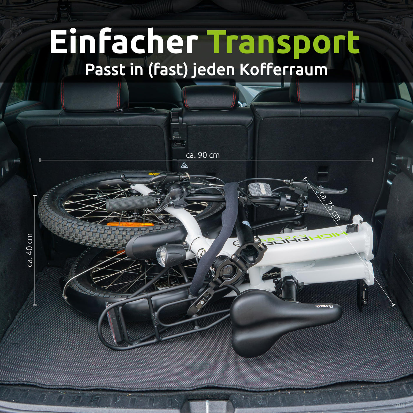 Highphoria E Bike Klapprad Elektrofahrräder 20 Zoll, Klappfahrrad Erwachsene mit 36V 10,5Ah 378Wh Batterie, 250W Motor, 7-Gang Elektrofahrrad 25km/h, 100km Reichweite(Schwarz/Grün)