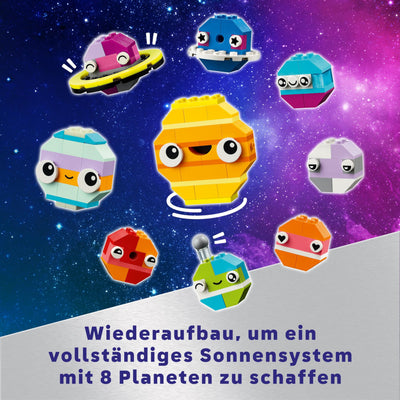 LEGO Classic Kreative Weltraumplaneten, baubares Sonnensystem-Modell für Kinder, Weltraum-Spielzeug mit Rakete, Raumschiff, Planeten und Alien, Geschenk für Kinder, Jungs und Mädchen ab 5 Jahren 11037