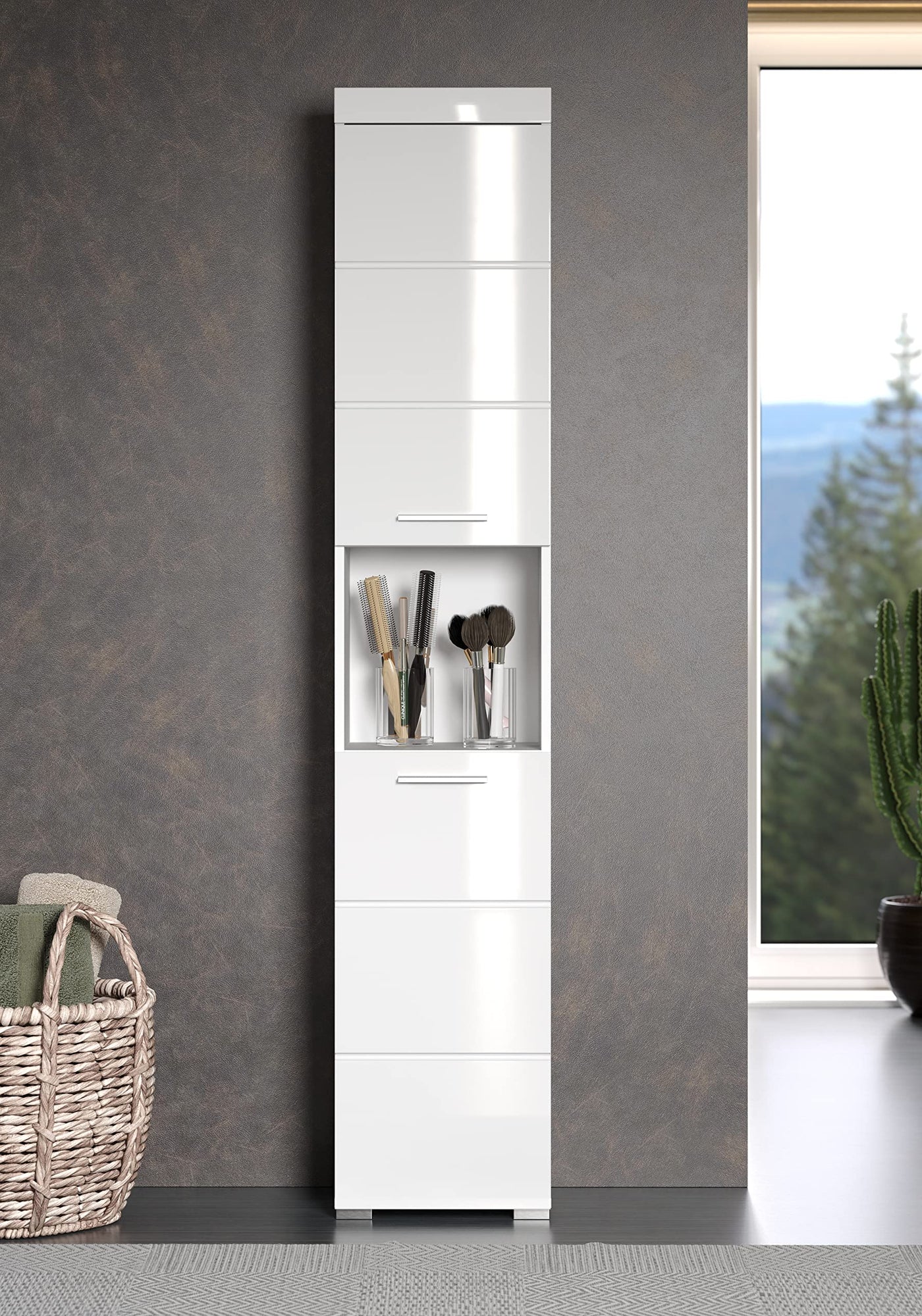 trendteam smart living - Hochschrank Badschrank - Bad - Amanda - Aufbaumaß (BxHxT) 37 x 190 x 31 cm - Farbe Weiß Hochglanz - 139310301